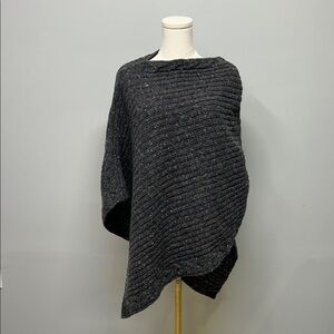 Irelandseye Knit Poncho L/XL Fisherman Wool Cashmere Cable Ribbed Asymmetrical